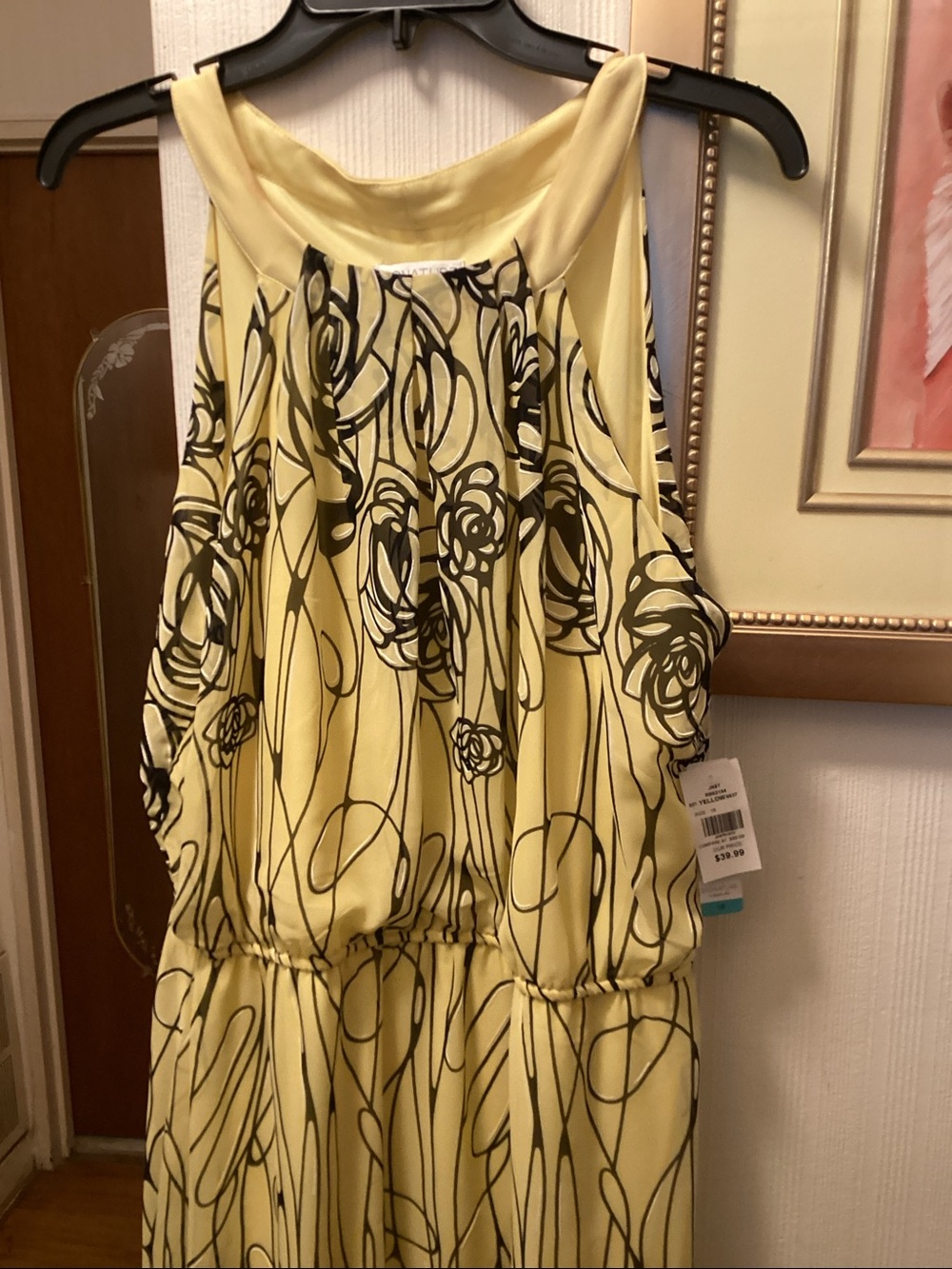 Signature by Robbie Bee Yellow Maxi Dress with Black Floral Print